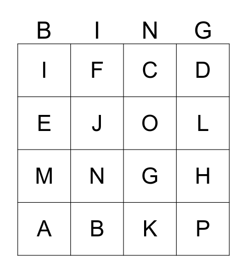 Alphabet Bingo Card