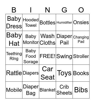 Danielle and Chris' Baby Shower Bingo Card
