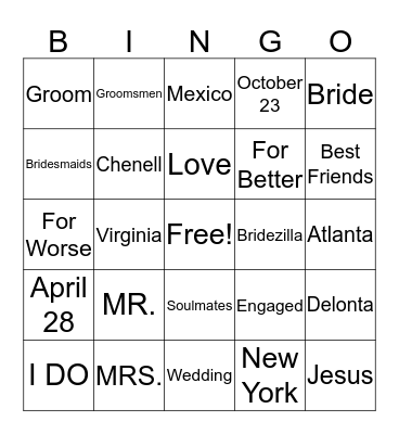 Wedding Bingo Card