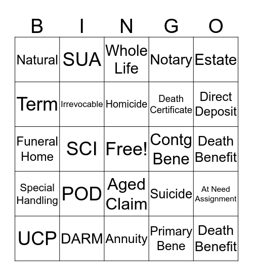 Claims  Bingo Card