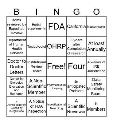 IR-BINGO Card