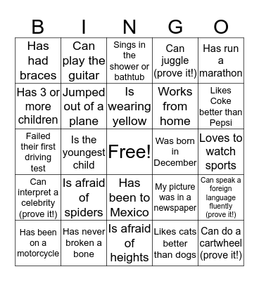 Get To Know You BINGO Card