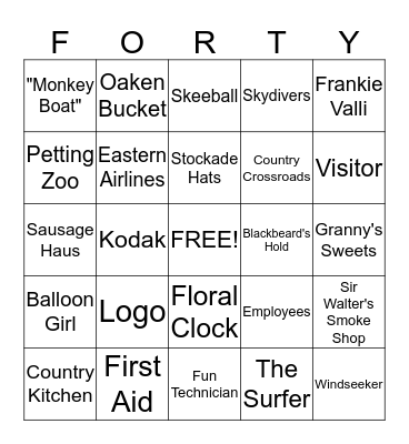Carowinds 40th Anniversary Bingo Card