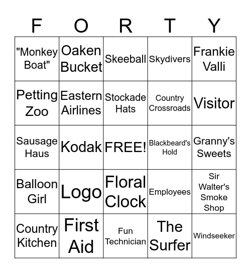 Carowinds 40th Anniversary Bingo Card