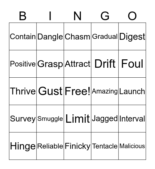 Wordly Wise Bingo Card
