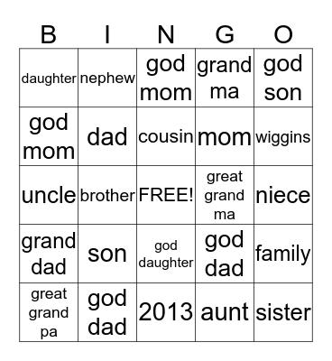 WIGGINS FAMILY BINGO Card