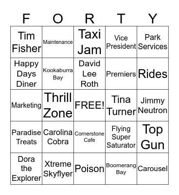 Carowinds 40th Anniversary Bingo Card