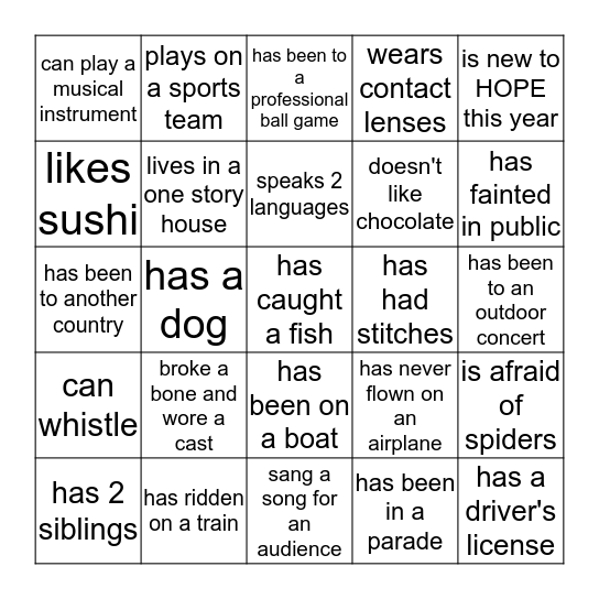 Find Someone Who... Bingo Card