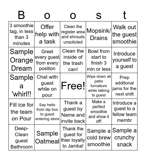BOOST Bingo Card