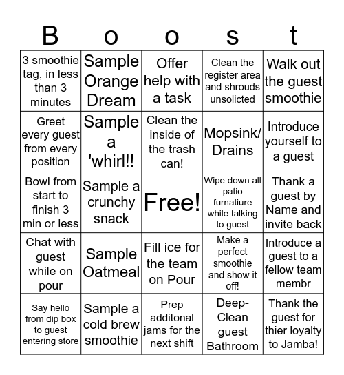 BOOST Bingo Card