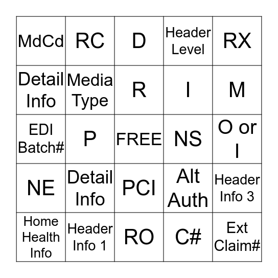 ED1021 Bingo Card