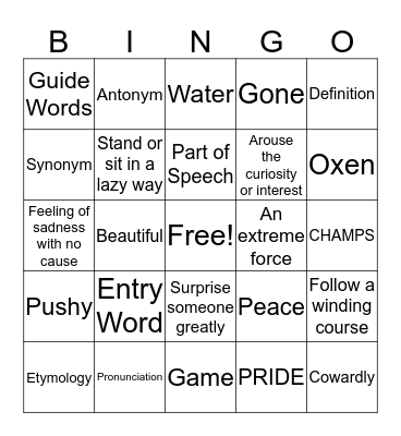 Dictionary Bingo Card