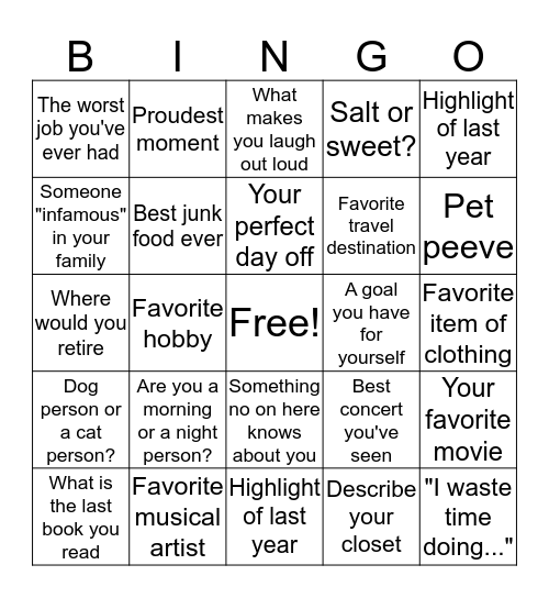 BINGO Sunset Style Bingo Card