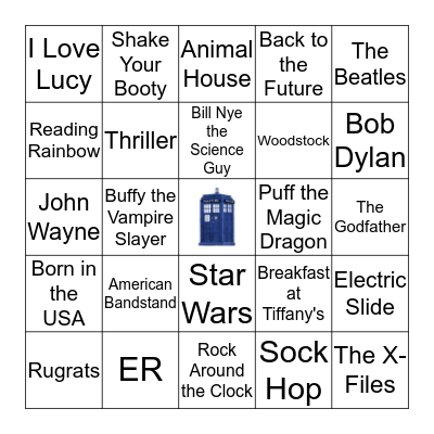 Entertainment 1950s-1990s Bingo Card