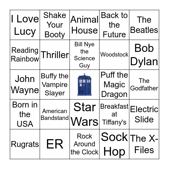 Entertainment 1950s-1990s Bingo Card