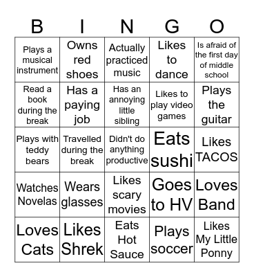 Band Bingo Card