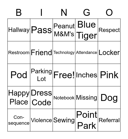 Student Handbook & Blue Tiger Bingo Card