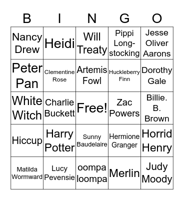 Book Characters Bingo Card
