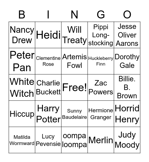 Book Characters Bingo Card