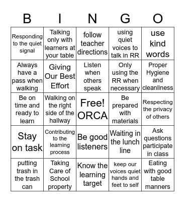 WBMS Habits - ORCA Bingo Card