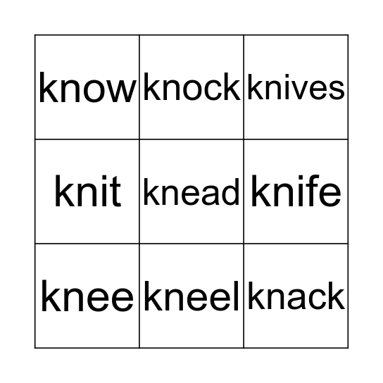 kn Bingo Card