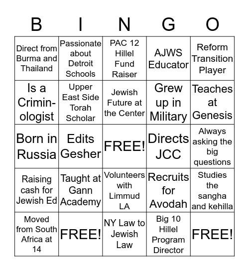 Wexner Class 26 BINGO! Bingo Card