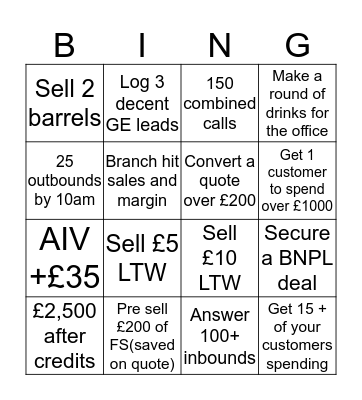 ECP Camberley Bingo Card