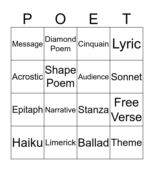 POETRY Bingo Card