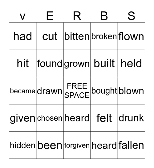 Irregular Verbs Bingo Card