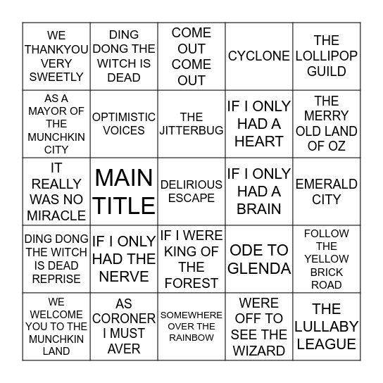 110 THE WIZARD OF OZ Bingo Card