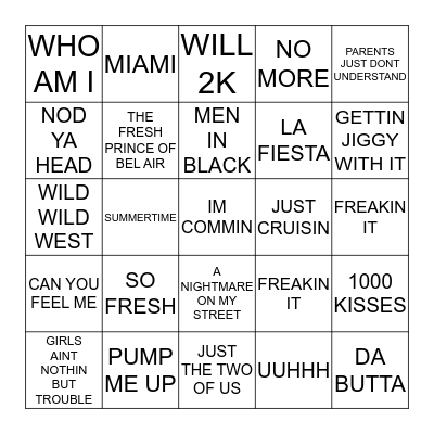 111 WILL SMITHS GREATEST HITS Bingo Card