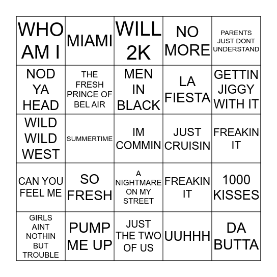 111 WILL SMITHS GREATEST HITS Bingo Card