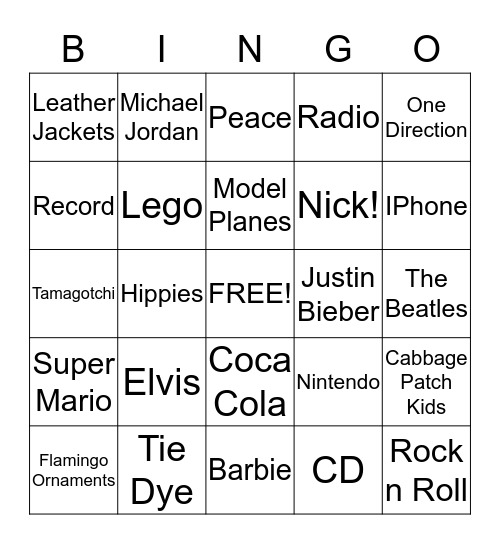 DECADE BINGO  Bingo Card