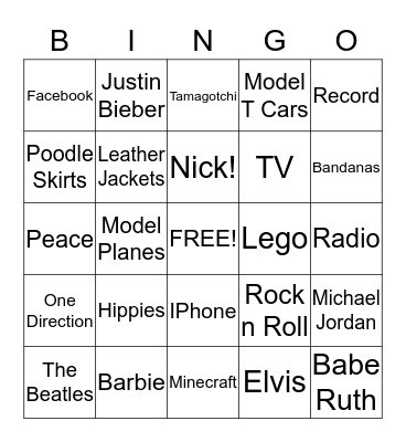 DECADE BINGO  Bingo Card