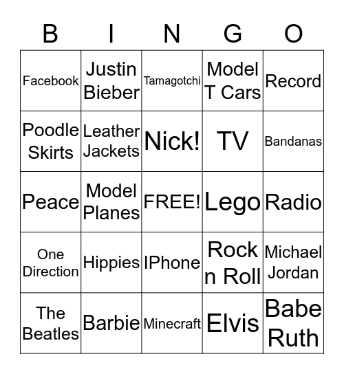 DECADE BINGO  Bingo Card