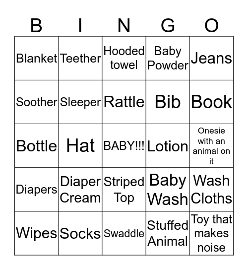 Danielle's Baby Shower Bingo Card