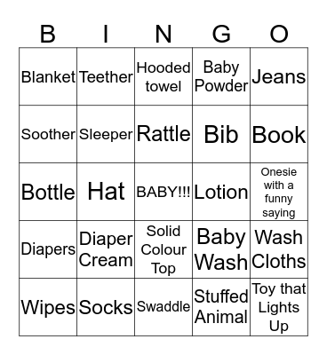 Danielle's Baby Shower Bingo Card