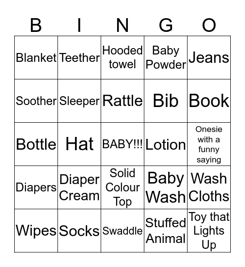 Danielle's Baby Shower Bingo Card