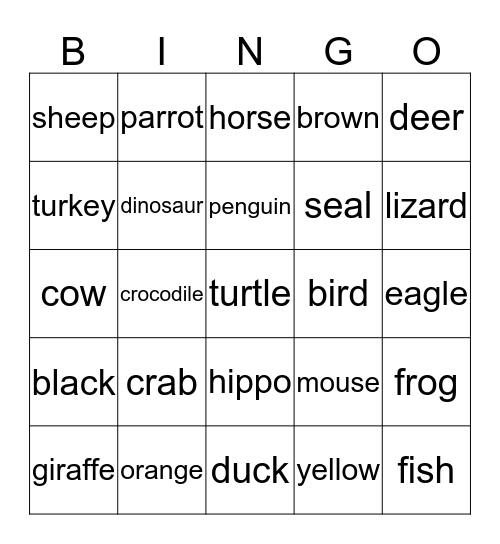 Animals Bingo Card