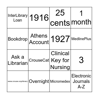 Library Bingo Card