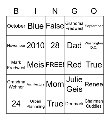 BRIDAL SHOWER BINGO Card