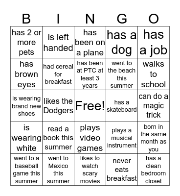 Find someone in class who...... Bingo Card