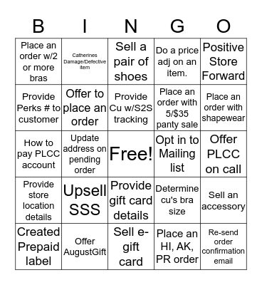 Lane Bryant-Sample Bingo Card