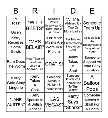 Kerry's Bridal Fiesta  Bingo Card