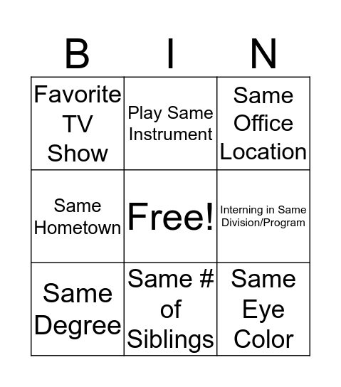 Meet & Greet BINGO Card