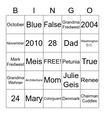 BRIDAL SHOWER BINGO Card