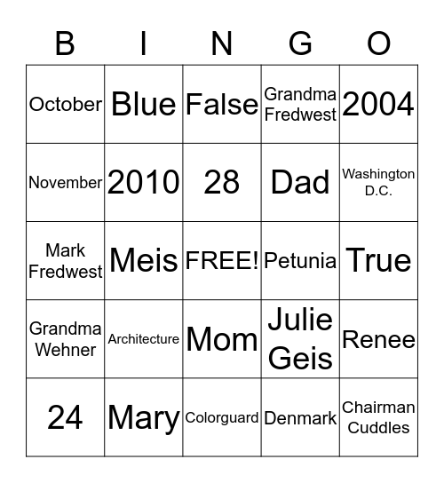 BRIDAL SHOWER BINGO Card