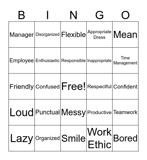 Workplace Behavior Bingo Card