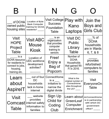 dcConnectHome Tech Fair Bingo Card