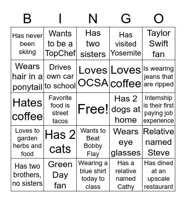 Senior Capstone Bingo Card